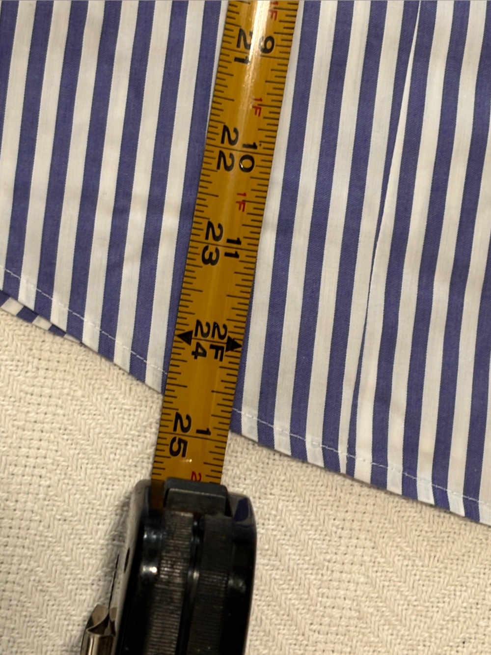 Chico's Navy and White Vertical Stripe Button-Down Shirt - Picture 9 of 10